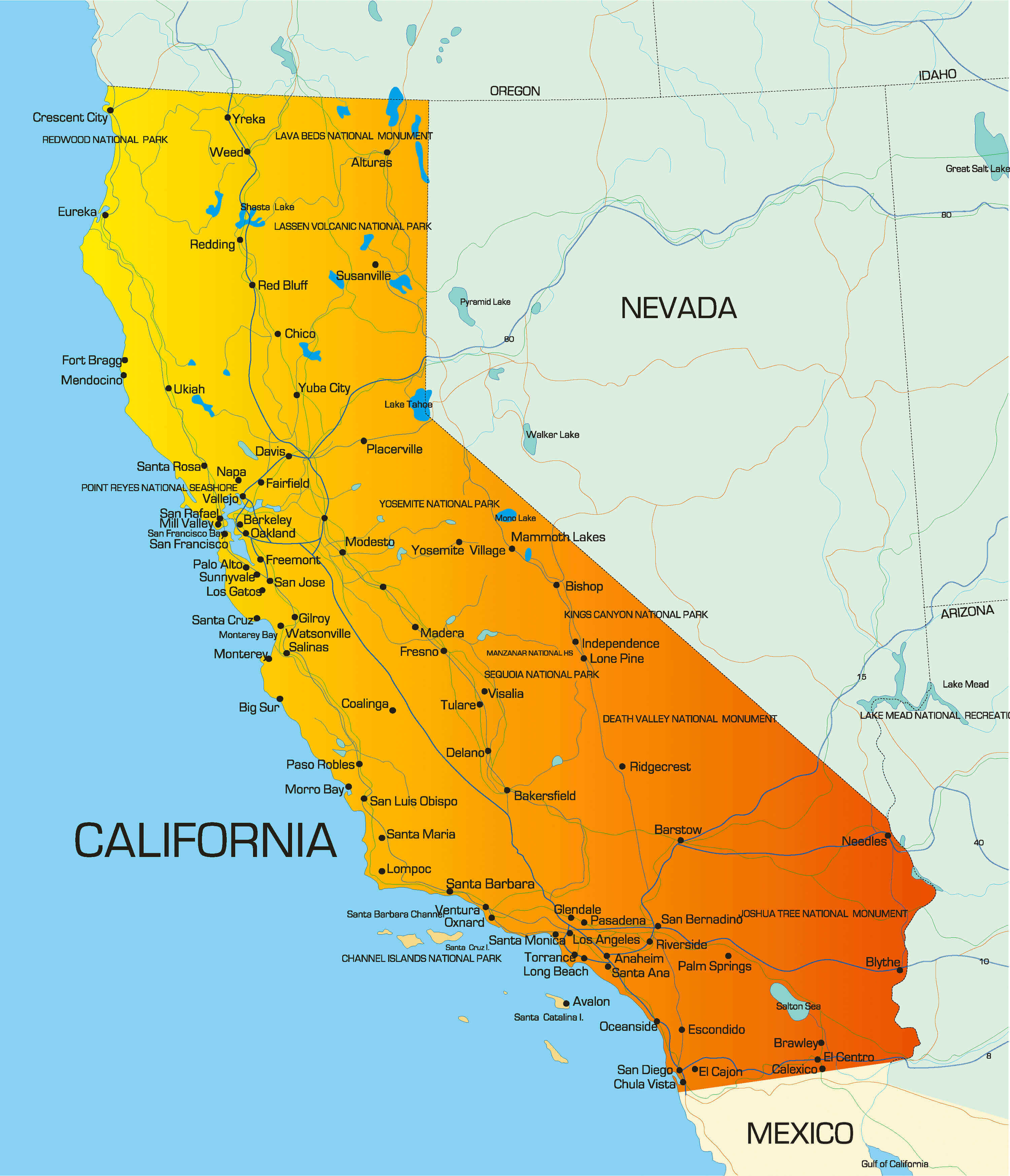 Carte des aéroports de Californie